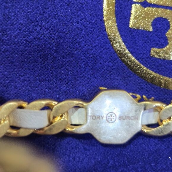 NWOT Tory burch Marion White Leather & Gold tone cuff bracelet bangle - Picture 2 of 2